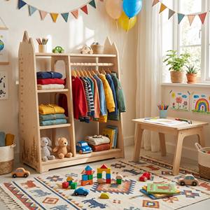 Bestselling Wooden Children's Clothing <b>Storage</b> Rack, Height Measurement <b>Storage</b> 2-in-1, Suitable <b>for</b> Bedrooms and Kindergartens - Product Image 6