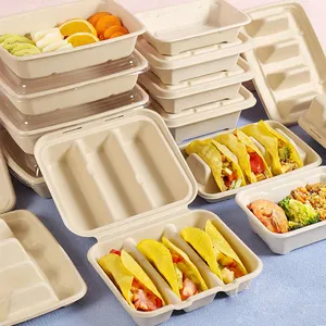 Personalizado apto para microondas biodegradable comida caliente para llevar embalaje contenedor de alimentos compartimento desechable Bento caja para el almuerzo