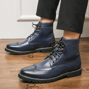 Botas de cuero para hombre de talla grande 2026, de moda, con acabado bronceado, personalizadas, de caña alta, con cordones, para exteriores - Product Image 1