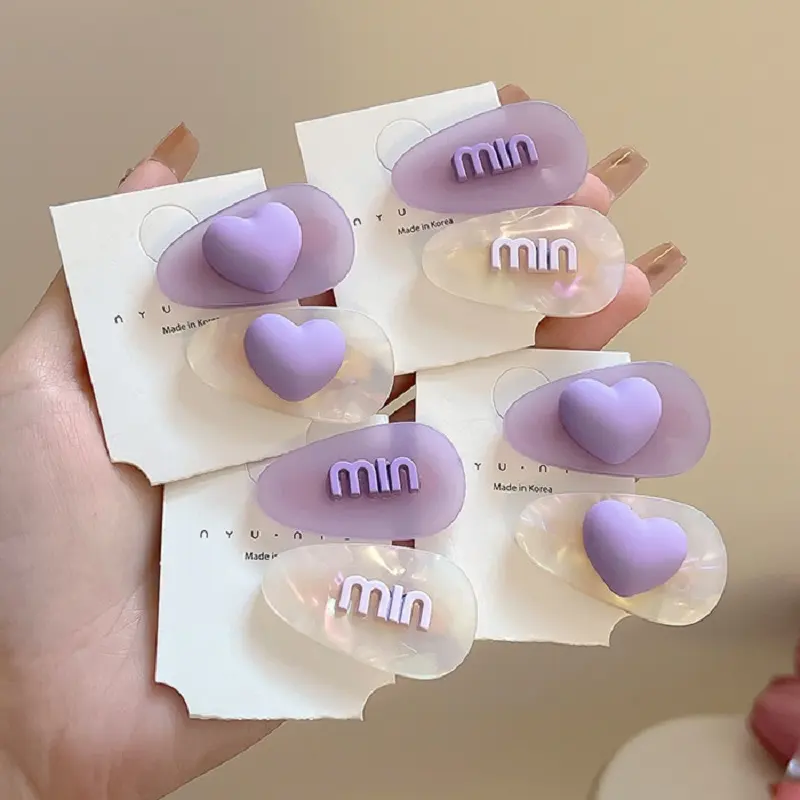 RARA New Arrived Acetate Hair Accessories Sweet Purple Hairpins Cute Korea Heart Shape Letters Hair Clips for Girls Wholesale