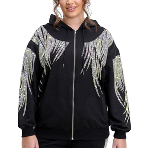 Winter Polyester/Cotton Blended Fleece Breathable Street Pullover Customizable Casual Luxury <b>Women</b> Rhinestone <b>Hoodie</b> - Product Image 1