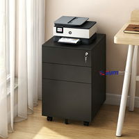 Meuble mobile en acier à verrouillage sécurisé, armoire métallique sous bureau à 3 tiroirs avec serrure centrale et roulettes anti-basculement