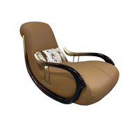Fauteuil inclinable de luxe moderne nordique, fauteuil à bascule en cuir véritable avec accoudoirs en bois massif pour la maison, le bureau et le salon
