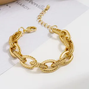 Kustom 18K Emas Disepuh Perhiasan Rantai Lebar Kuba Curb Link Gelang Sterling Twisted Oval-Link Logam Gelang untuk Pria Wanita