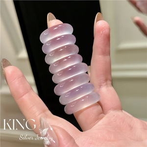 Purple Mist S925 <b>Sterling</b> <b>Silver</b> <b>Ring</b> <b>Set</b> With Purple Chalcedony And Diamond Pave Band For Women Everyday Wear - Product Image 2