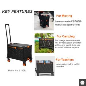 Carrito de Compras Plegable Multiusos Tianyu T750R con Diseño de Plataforma y Ruedas de PU de 4'' - Product Image 2
