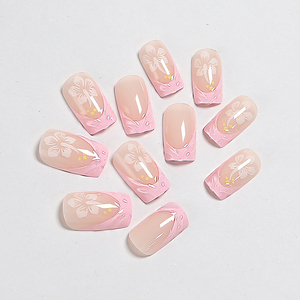 <span class=keywords><strong>Uñas</strong></span> Postizas Tropicales de Verano, Color Rosa Nude, Cuadradas, Onduladas, con Diseño de Flor de Hibisco, Reutilizables, de ABS, con Pegamento para <span class=keywords><strong>Uñas</strong></span>, Estilo Vacaciones en la Playa - Product Image 3