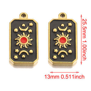 热销不锈钢黑色珐琅吊坠月亮星复古塔罗牌方形吊坠DIY耳环项链饰品制作 - Product Image 5