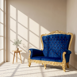 European Royal Ball Chair High Back Velvet Tufted <b>Sofa</b> Bed with Midcentury Design <b>Gold</b> Leaf Wooden Frame for Living Room Bedroom - Product Image 1