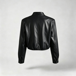 <span class=keywords><strong>Veste</strong></span> courte en similicuir PU écologique de style coréen pour femme, col montant, fermeture éclair, printemps automne, blouson - Product Image 2