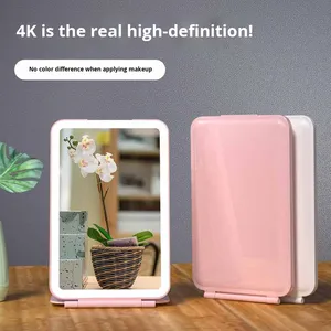 Kişiselleştirilmiş Özelleştirilebilir Taşınabilir Düz LED Çift Taraflı Gümüş Kaplama Makyaj Aynası Masaüstü Katlanabilir Masaüstü Rötuş Aynası - Product Image 2