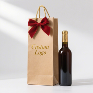 Bolsa de mano de regalo de vino tinto con estampado en relieve de logotipo de lámina dorada de lujo personalizada Premium, bolsa de papel de embalaje para botella de vino - Product Image 2