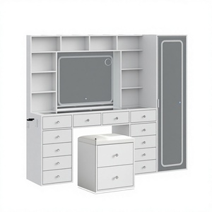 Modern E1 MDF Board <strong>Makeup</strong> Vanity Dressing Table Adjustable <strong>Drawers</strong> White Melamine Veneer 70.87*62.99*15.75 Metal Stainless - Product Image 1