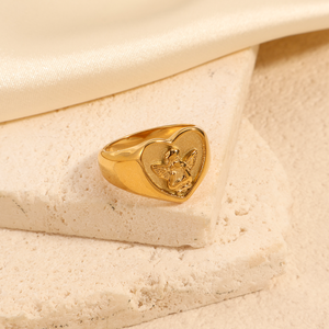 PVD แหวนสแตนเลสชุบทอง18K แหวนนิ้วหนารูปหัวใจรูป<span class=keywords><strong>กามเทพ</strong></span>เทวดาแหวนสำหรับผู้หญิง - Product Image 5