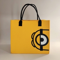 Pochette à stylos en feutre jaune vif avec motif de dessin animé mignon, fermeture à bouton-pression, taille personnalisable, grande capacité, pour le bureau et les trajets quotidiens