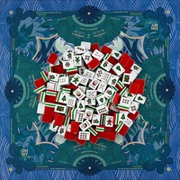 Ensemble de Mahjong Américain de Noël 160 pièces, tuiles en acrylique de 32 mm à dos rouge avec tapis de jeu bleu marine et vert sarcelle, cadeau de fêtes