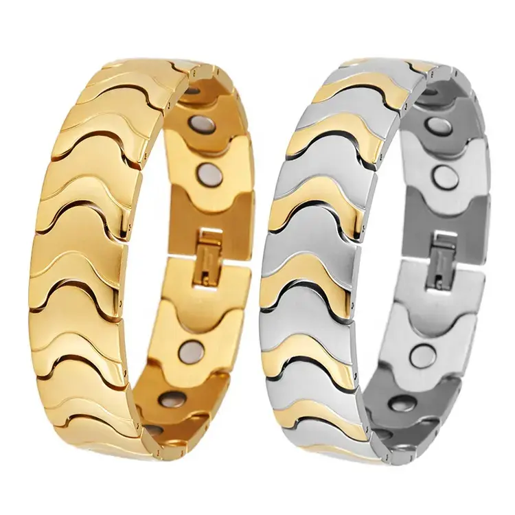 Simple Titanium Steel Wavy Magnet Bracelet Popular Fashion Negative Ion Energy Stainless Steel Bangles Type