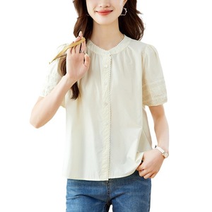 Chemisier en dentelle à col rond et manches courtes, Nouvelle collection été 2026, Style doux et chic - Product Image 5