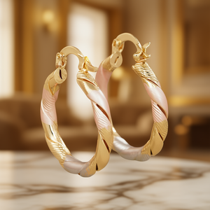 Orecchini a Cerchio Multicolore E4509 Placcati in Oro 22k Classici per Uso Quotidiano Femminile - Product Image 2