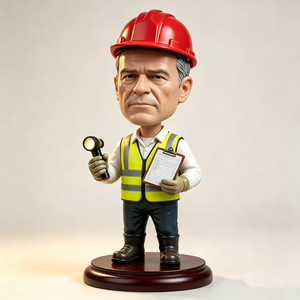 <span class=keywords><strong>Figurine</strong></span> bobblehead personnalisée en résine, peinte à la main, réaliste, représentant un inspecteur de sécurité ou un superviseur de chantier, avec gilet, lampe torche et porte-documents - Product Image 1