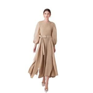 Nuovo Stile di Abito Lungo da Donna <span class=keywords><strong>con</strong></span> Maniche Lunghe, Allacciatura e Pieghe, <span class=keywords><strong>con</strong></span> <span class=keywords><strong>Spacco</strong></span> - Product Image 4