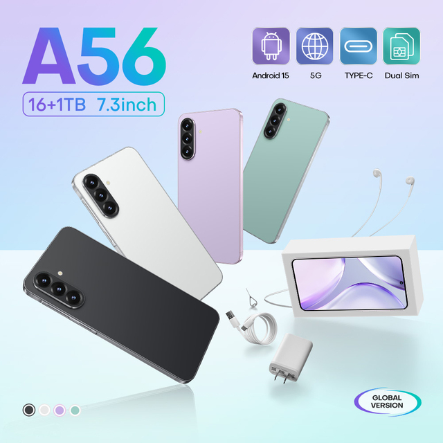 Original Unlocked A56 Android Smartphone 7.3" Screen 16GB+1TB Dual SIM Long Standby Battery