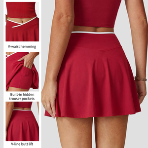 Nouvelle jupe-short athlétique douce <span class=keywords><strong>pour</strong></span> femme 2-en-1 froncée à taille croisée en V, jupe de tennis avec poches, <span class=keywords><strong>pour</strong></span> yoga, sport, fitness, séchage rapide, entraînement - Product Image 3