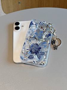 <span class=keywords><strong>Coque</strong></span> de téléphone de luxe <span class=keywords><strong>transparente</strong></span> en TPU souple antichoc <span class=keywords><strong>avec</strong></span> <span class=keywords><strong>motif</strong></span> floral bleu et porte-clés pour <span class=keywords><strong>iPhone</strong></span> 17 15 16 Pro Max - Product Image 4