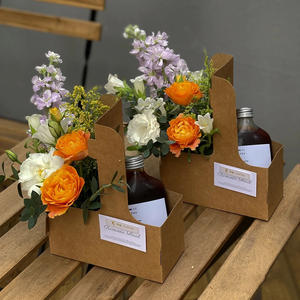 صندوق هدايا محمول للقهوة والزهور مع شعار مخصص، صندوق حمل للكيك والزهور يسع كوبين أو 4 أكواب مع مقبض - Product Image 4