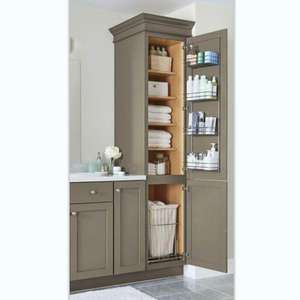 Armoires de cuisine en bois massif sur mesure en forme de L gris clair - Product Image 2