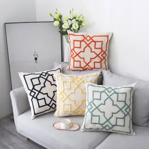Silla de punto de algodón y lino Geometryr rectángulo diseños de bordado de encargo al por mayor almohada cubre