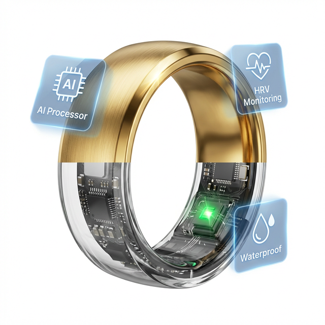 AI Titanium Alloy Smart Ring IP68 Waterproof Health Tracker Heart Rate Sleep Blood Oxygen Monitor BLE 5.1 App Control 5-7 Days