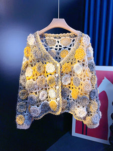 Pull cardigan à manches longues pour femmes, taille plus, devant ouvert, couleur unie avec <span class=keywords><strong>crochet</strong></span> floral vintage, vêtements en tricot d'hiver - Product Image 3