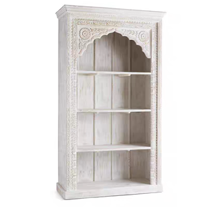 Estantería <span class=keywords><strong>de</strong></span> Madera Maciza <span class=keywords><strong>de</strong></span> Lujo Tallada a Mano, Vitrina Rústica Francesa Antigua con Parte Superior Arqueada para Sala <span class=keywords><strong>de</strong></span> Estar o <span class=keywords><strong>Biblioteca</strong></span> - Product Image 1