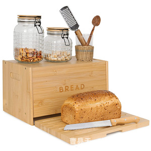 Boîte à pain en bambou Tianyi avec planche à découper et rangement pour couteaux, pour utilisation sur comptoir de cuisine - Product Image 1