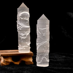 Pierre naturelle sculptée en gros, pierre de guérison, sélénite blanche, dragon et phénix sculptés, pilier pour la décoration de la maison et les cadeaux - Product Image 6
