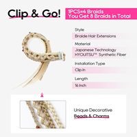 Extension per Capelli a Treccia con Clip per Donne, 16 Pollici, Dreadlock Boho, Doppia Trama a Macchina, Perline e Charm, 2 Pezzi, Capelli Sintetici Intrecciati
