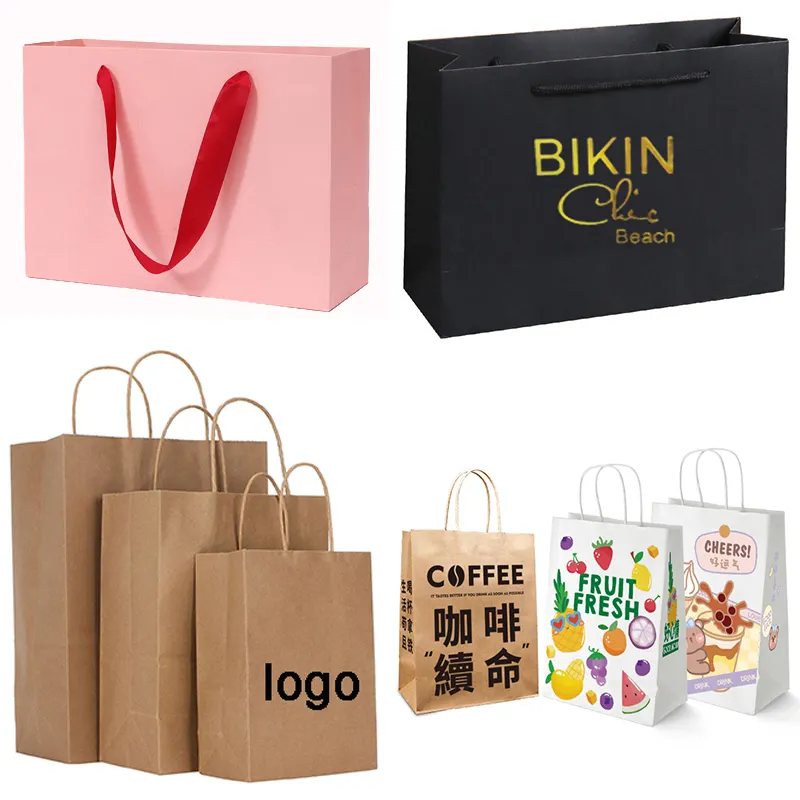 Saco de papel para embalagem de joias com estampa personalizada, sacola de compras de papel para presente de luxo com seu próprio logotipo, branco reciclável