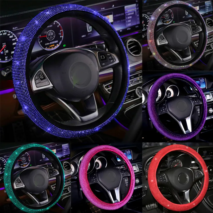 Conjunto de accesorios de decoración para coche, bonito cinturón de seguridad con diamantes de imitación brillantes, cristal, freno de mano, funda para volante