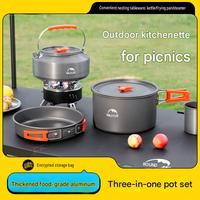 Ensemble de cuisine de camping portable en alliage d'aluminium, kit de casseroles et poêles pliables, cuisinière pour la randonnée et le camping