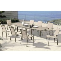 Ensemble de table et de chaises de jardin extensible moderne pour 12 personnes, en métal blanc, avec parasol