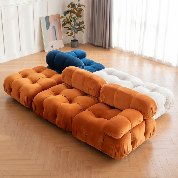 Moderne Luxus-Wohn möbel Gelb gepolstert 1 Sitz Couch Liege Samt Wohnzimmer Schnitts ofa