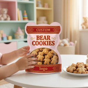 Sacs à fermeture éclair verticaux personnalisés, résistants à l'humidité, en <span class=keywords><strong>film</strong></span> polyester imprimé, sacs d'emballage alimentaire pour biscuits en forme d'ours - Product Image 1