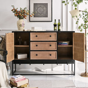 Table console rectangulaire moderne en bois massif et métal avec tiroirs pour hôtel, salle à manger, entrée, salon - Product Image 4