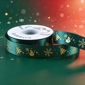Cinta Navideña SEEWIN con Diseño Personalizado, Rollo de Satén de Poliéster con Estampado Dorado, 25 mm x 50 Yardas, Embalaje Ecológico para Cajas Navideñas - Product Image 5