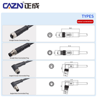 Konektor Tahan Air M8 3/4/5/6/8 Pin Male Female Circular Plug Kabel Overmolded PUR Terlindungi/Tidak Terlindungi 1/2/5 Meter