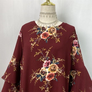 Large Discount Women Dress Pretty Red Three Layers Sleeves With Flowers Print Fashion Muslim Islamic Women <b>Abaya</b> Dress 9071# - Product Image 4
