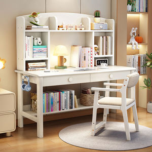 Childrens Study <b>Desk</b> <b>Solid</b> <b>Wood</b> Bookshelf Combination Modern Simple Home Bedroom Student Writing Office Computer <b>Desk</b> - Product Image 1