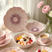 Service de vaisselle en céramique vintage à glaçure réactive, motif floral, avec tasses à café, bols et assiettes à volants pour la maison, le café et l'hôtel