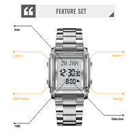 Jam Tangan SKMEI 2277 Muslim Azan, Jam Waktu Sholat Islami, Tahan Air 3ATM, Bahan Stainless Steel, Digital